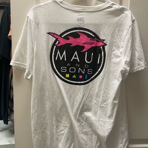Maui and Sons White Tee with Pink and Black Logo